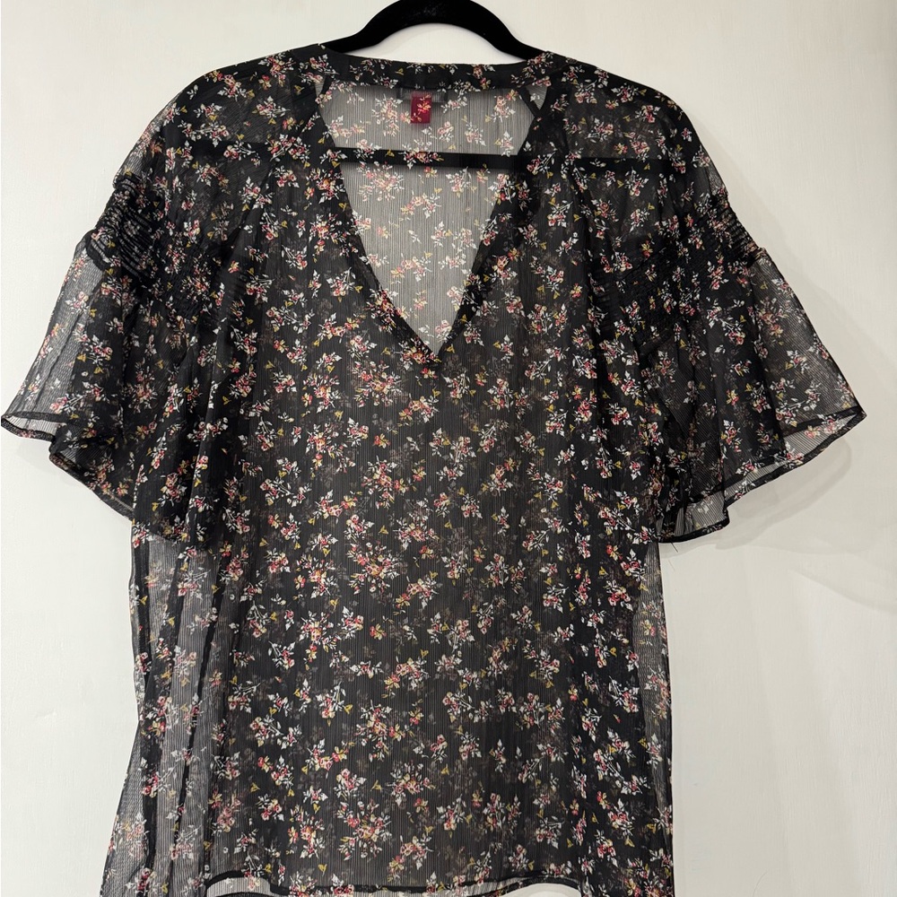 Vince Camuto Black Floral Sheer Blouse